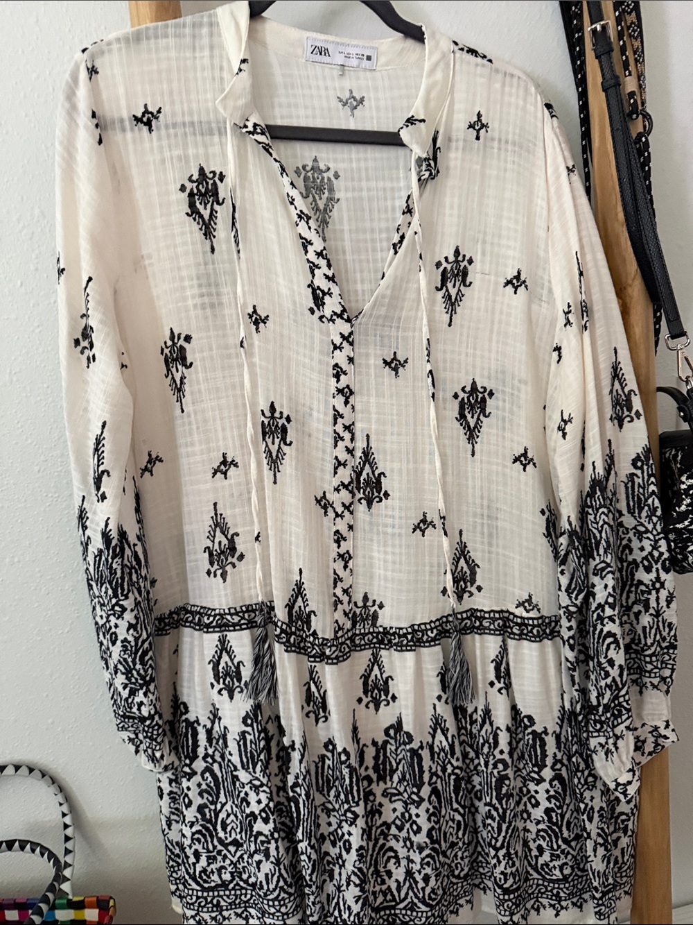 Zara Cream Tunic with Black Floral Border Embroidery